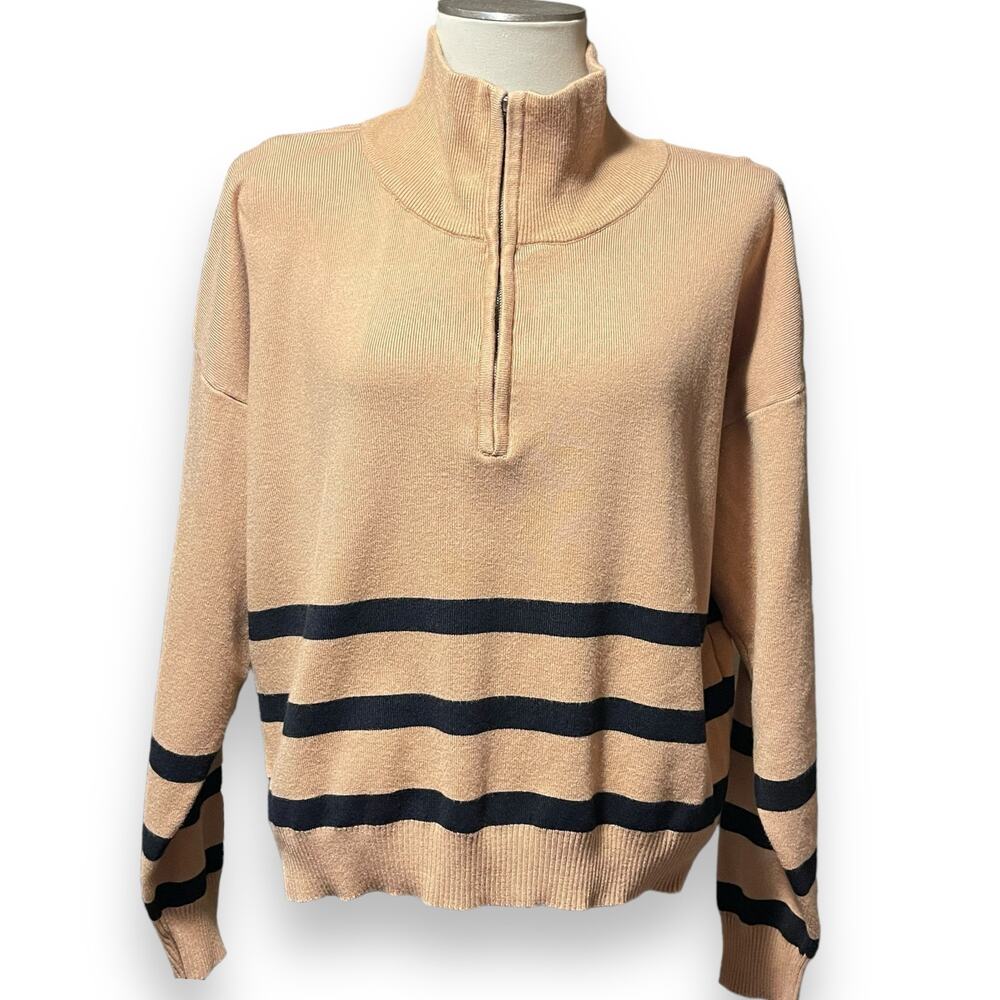 VICI Half-Zip Pullover Sweater Camel Black Stripes XL